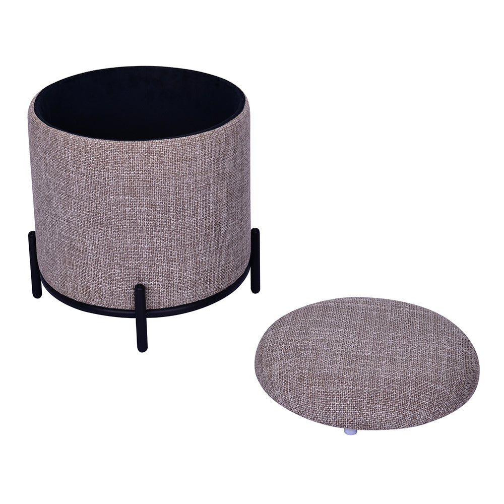 Volga Fabric Ottoman with Storage and Metal Base (Brown)