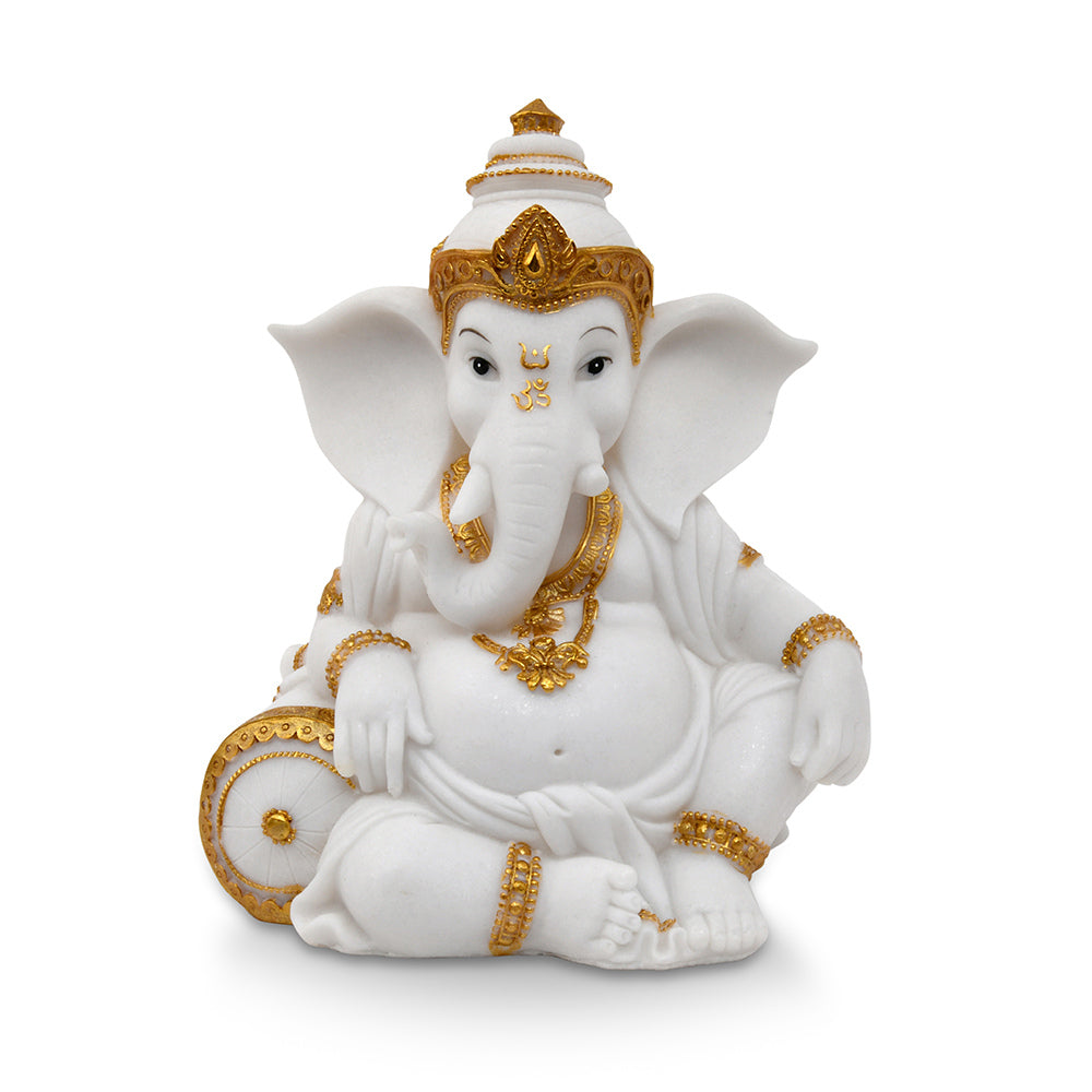 Ganesha Relaxing Polyresin Showpiece (White & Gold)