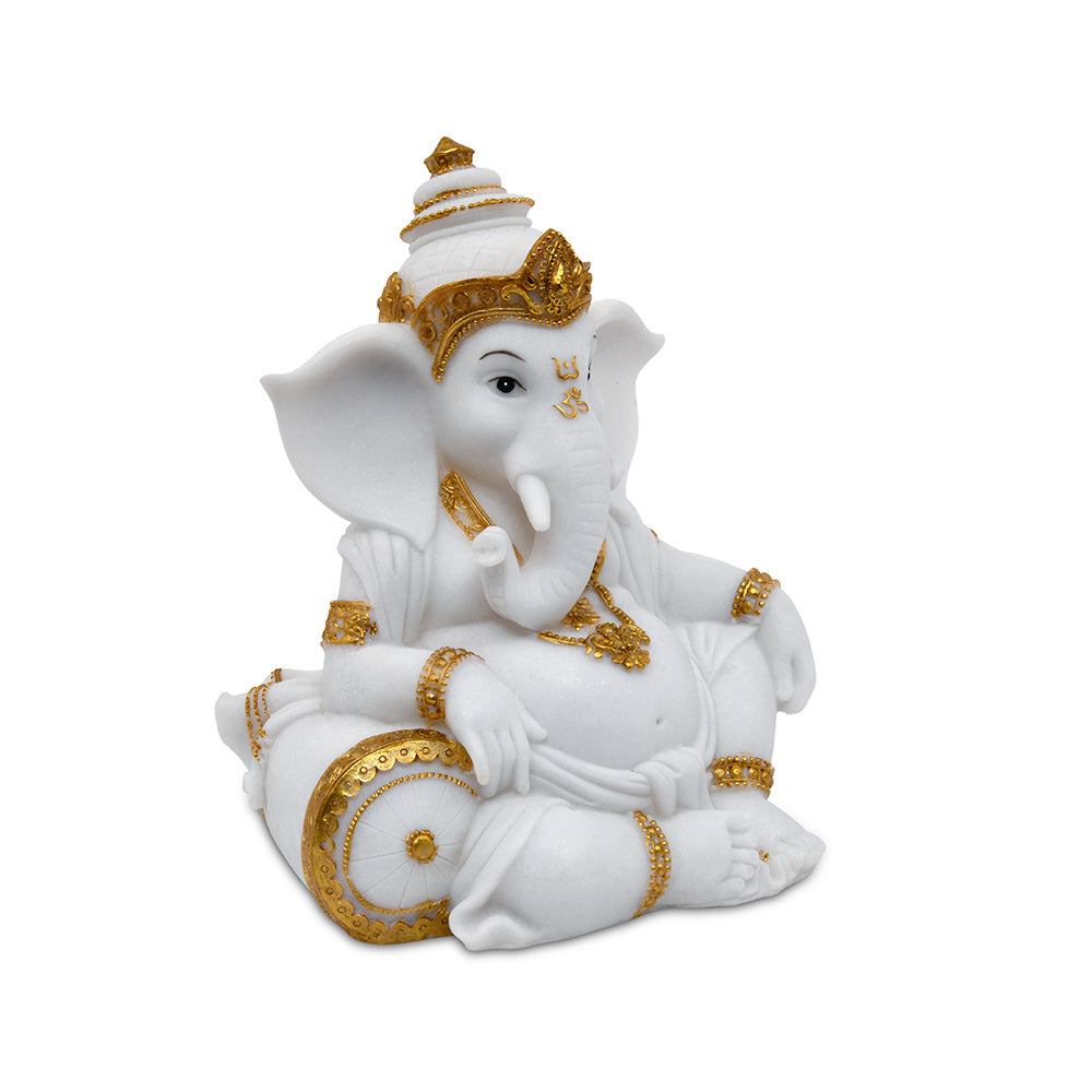 Ganesha Relaxing Polyresin Showpiece (White & Gold)