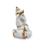 Ganesha Relaxing Polyresin Showpiece (White & Gold)