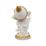 Ganesha Playing Dholak Polyresin Showpiece (White & Gold)