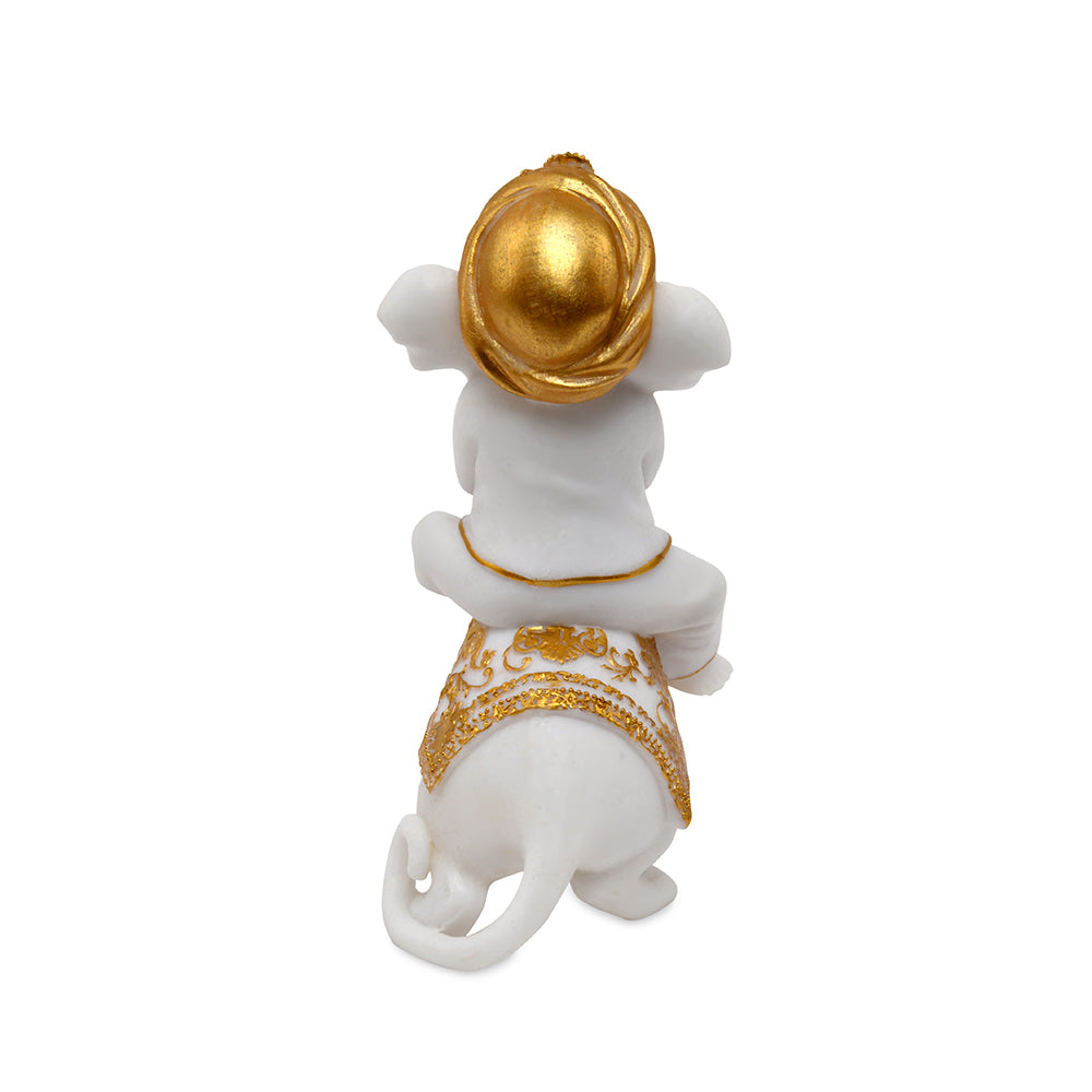 Ganesha On Mouse Polyresin Showpiece (White & Gold)