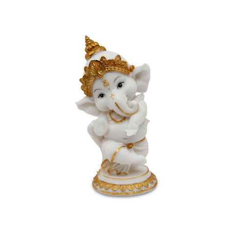 Blessing Ganesha  Decorative Polyresin Showpiece (White & Gold)