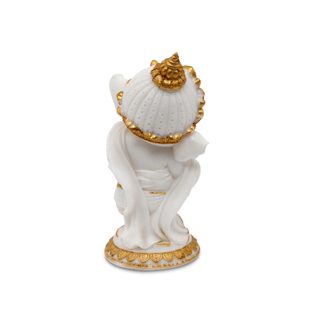 Blessing Ganesha  Decorative Polyresin Showpiece (White & Gold)