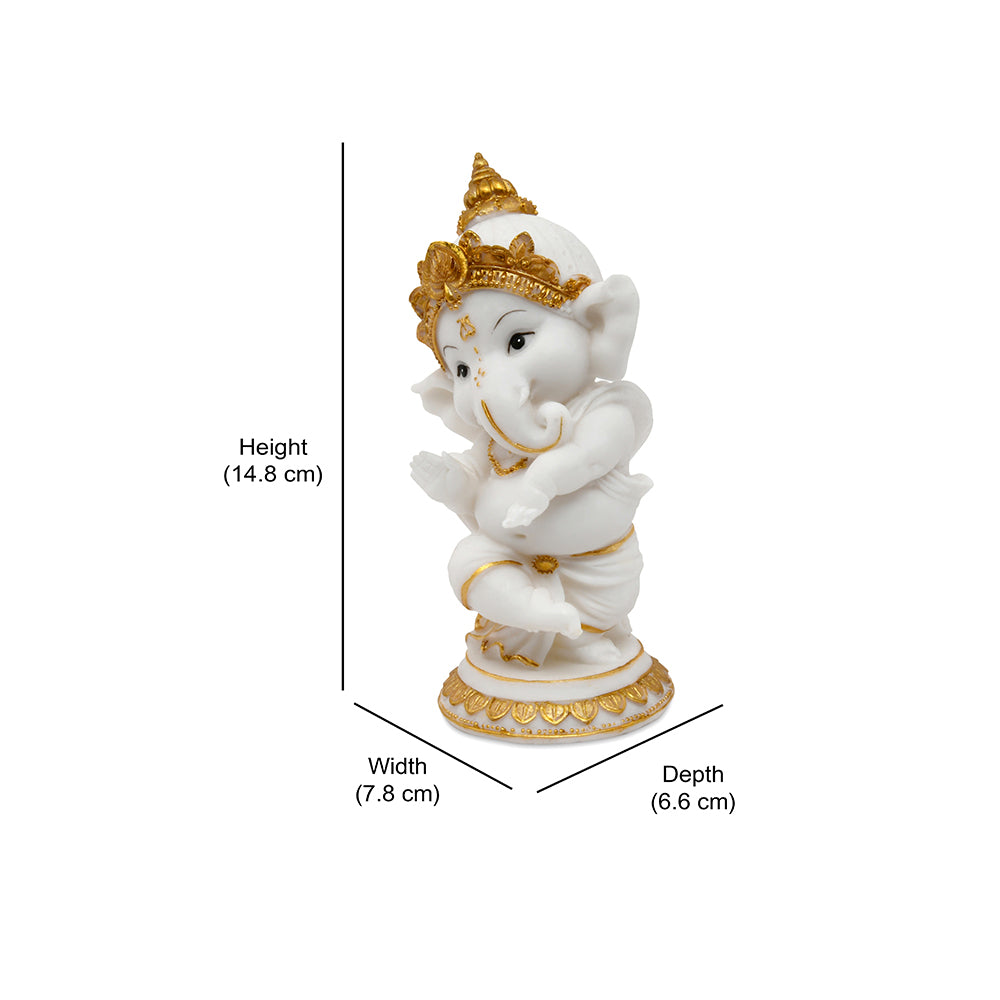 Blessing Ganesha  Decorative Polyresin Showpiece (White & Gold)