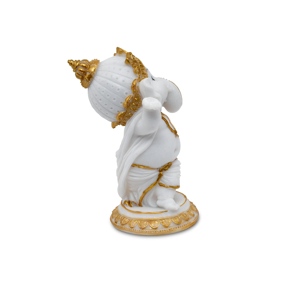 Ganesha Dancing Decorative Polyresin Showpiece (White & Gold)