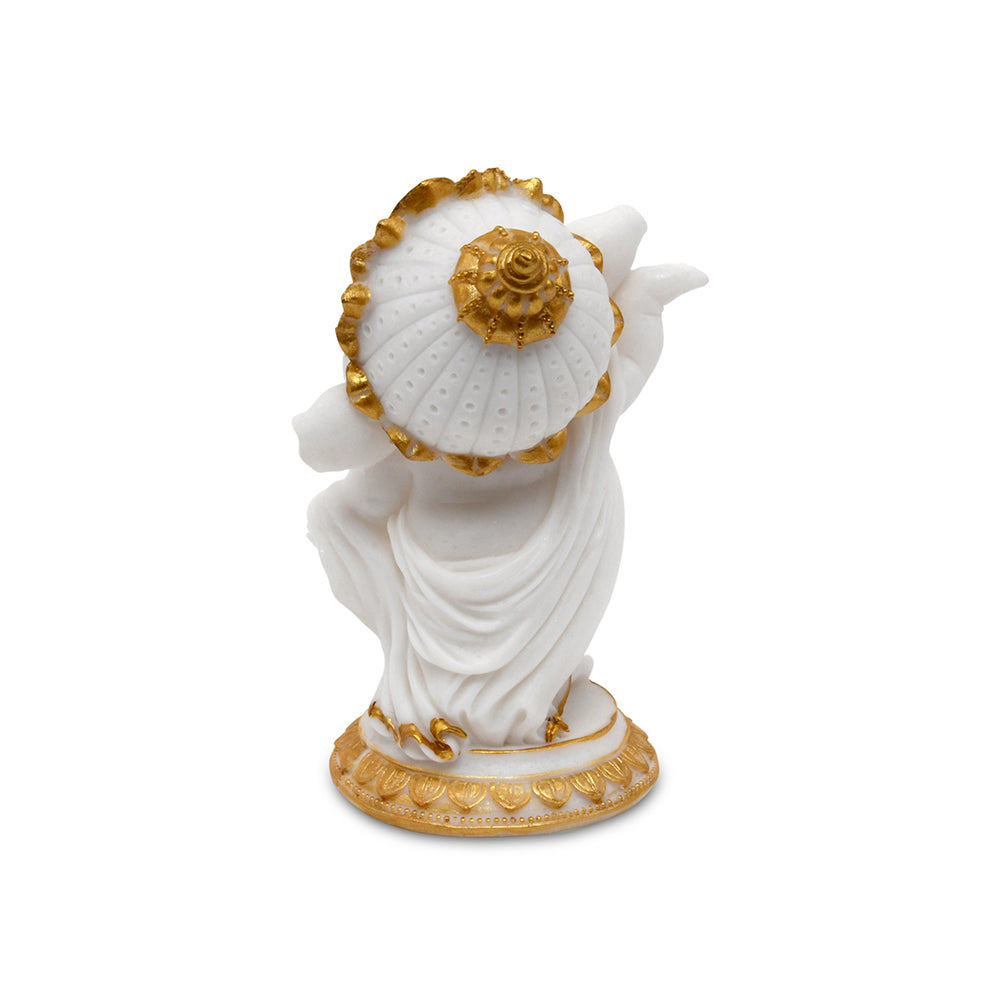 Ganesha Dancing Decorative Polyresin Showpiece (White & Gold)