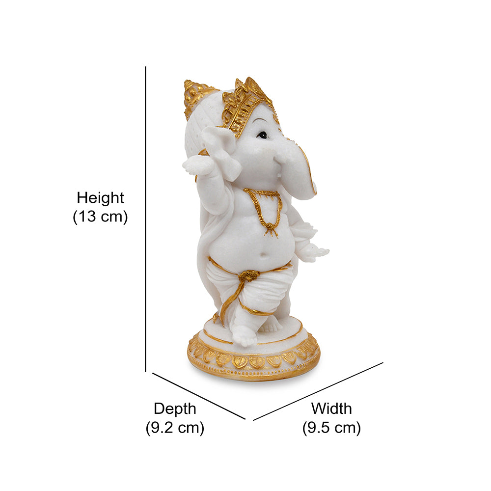 Ganesha Dancing Decorative Polyresin Showpiece (White & Gold)