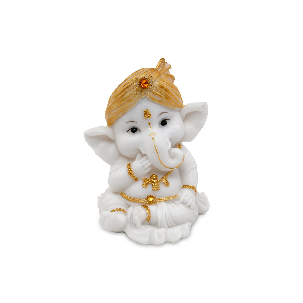 Ganesha Giggling Decorative Polyresin Showpiece (White & Gold)