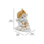 Ganesha Giggling Decorative Polyresin Showpiece (White & Gold)