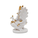 Ganesha On Peocock Polyresin Showpiece (White & Gold)