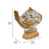 Ganesha On Shankh Polyresin Showpiece (White & Gold)