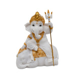 Ganesha On Elephant Polyresin Showpiece (White & Gold)