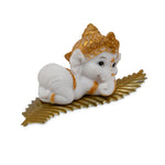 Ganesha On Leaf Polyresin Showpiece (White & Gold)