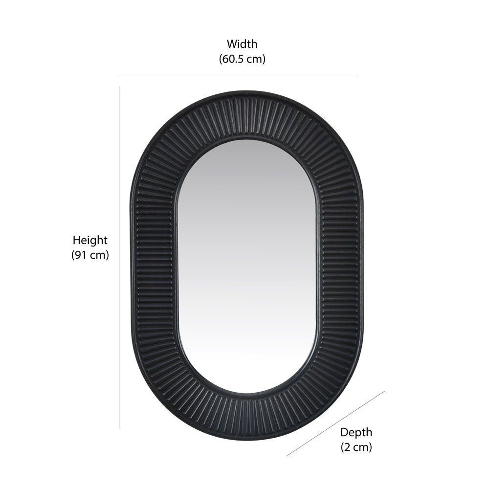 Decorative Lines Oval Mirror (Black)