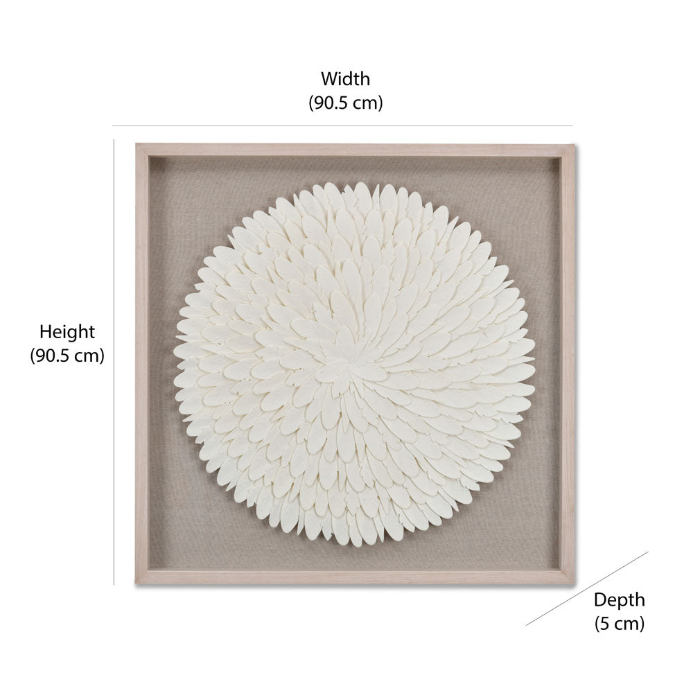 Feather Design Circular Wall Decor (White)