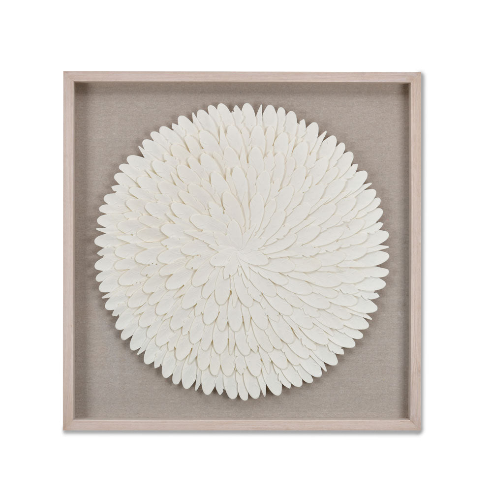 Feather Design Circular Wall Decor (White)