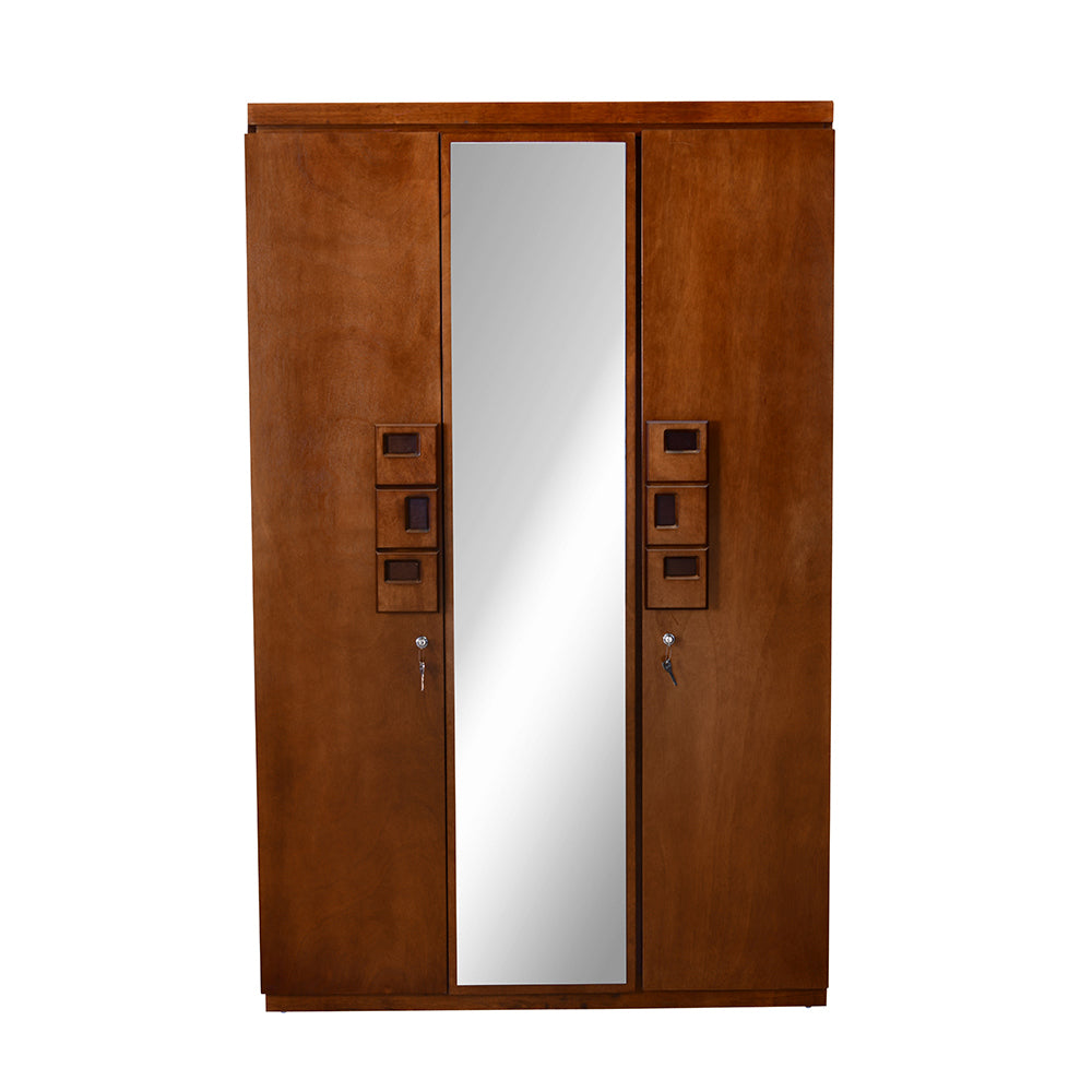 Hedron 3 Door Wardrobe With Mirror (Antique Cherry)