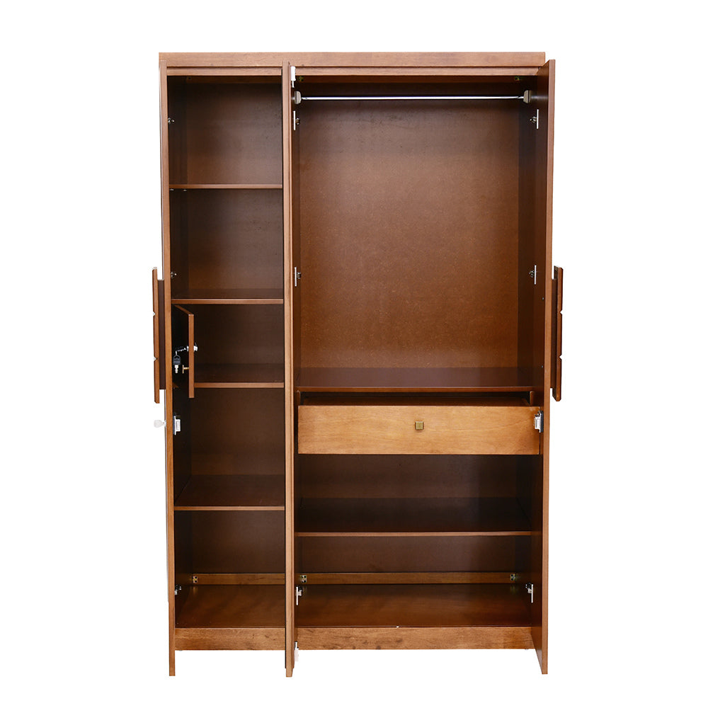 Hedron 3 Door Wardrobe With Mirror (Antique Cherry)