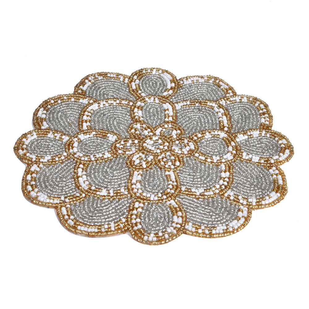 Decorative Floral Beaded Trivet (Grey & Gold)