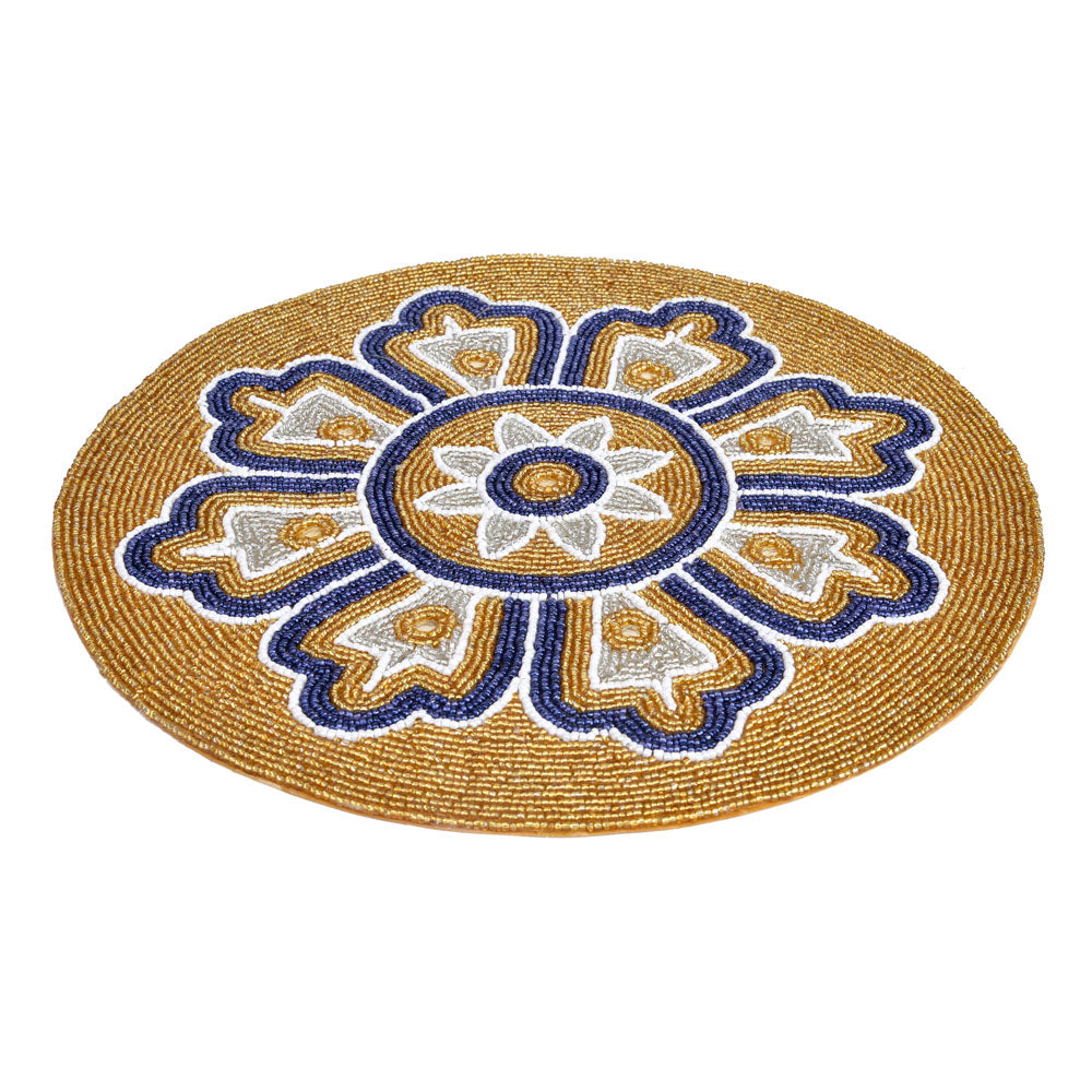 Floral Beaded Round Table Placemat (Multicolor)