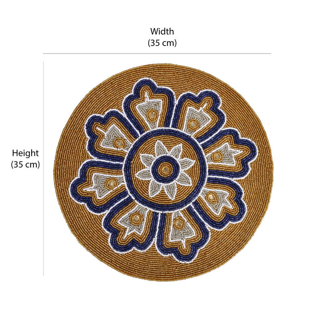 Floral Beaded Round Table Placemat (Multicolor)