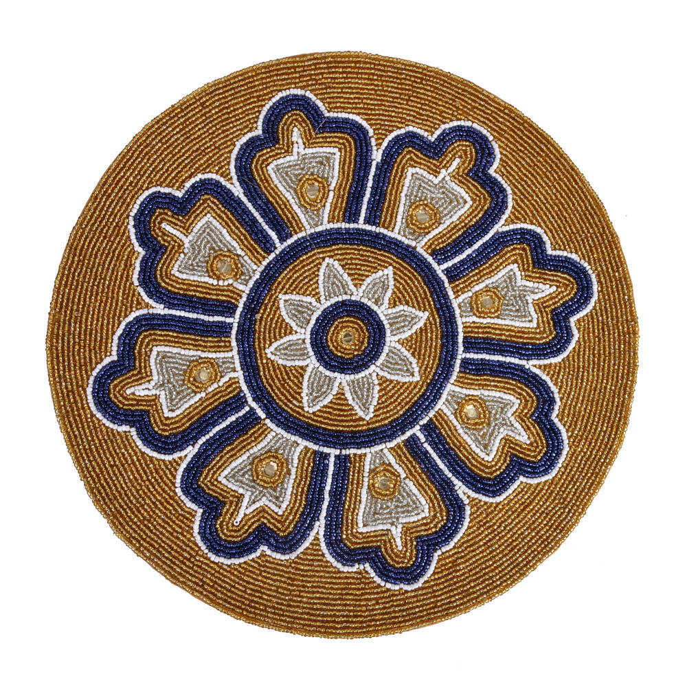 Floral Beaded Round Table Placemat (Multicolor)