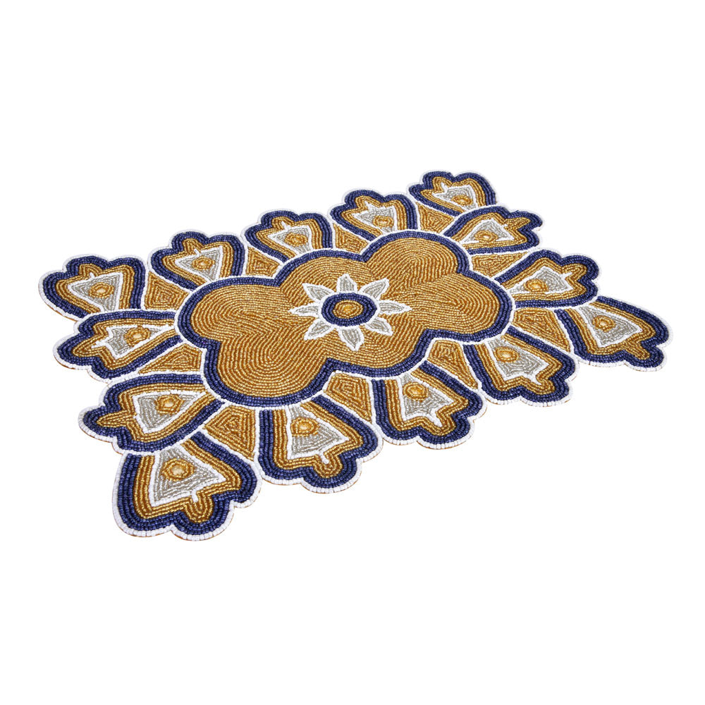 Floral Beaded Rectangular Table Placemat (Multicolor)