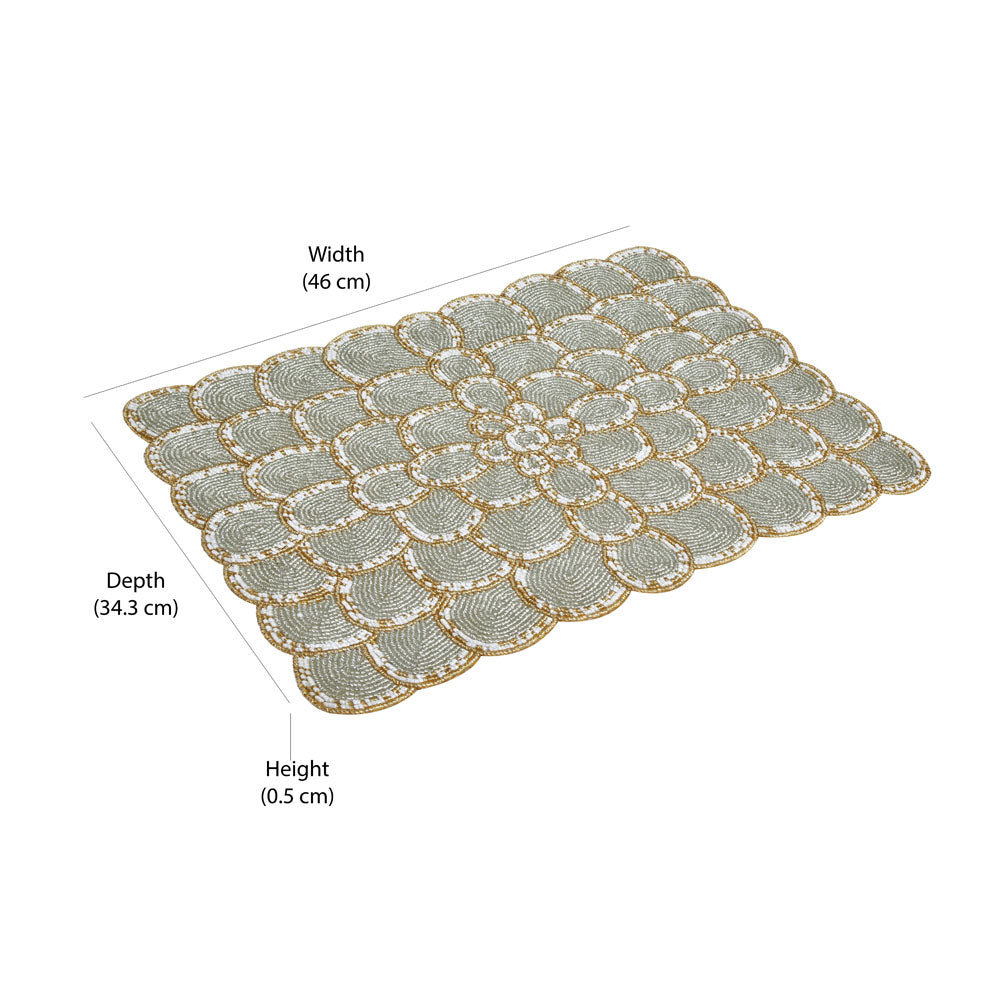 Floral Beaded Rectangular Table Placemat (Grey & Gold)