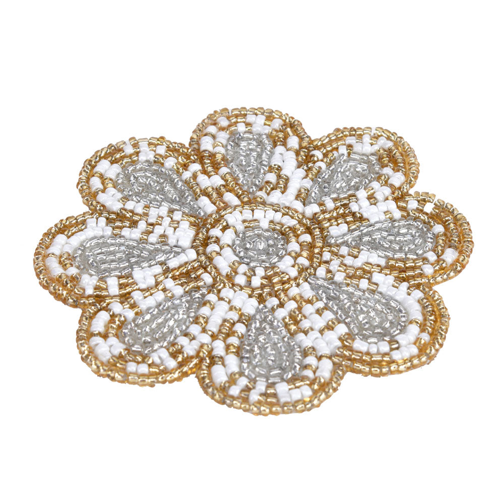 Floral Beaded Coasters Set of 4 (Grey & Gold)