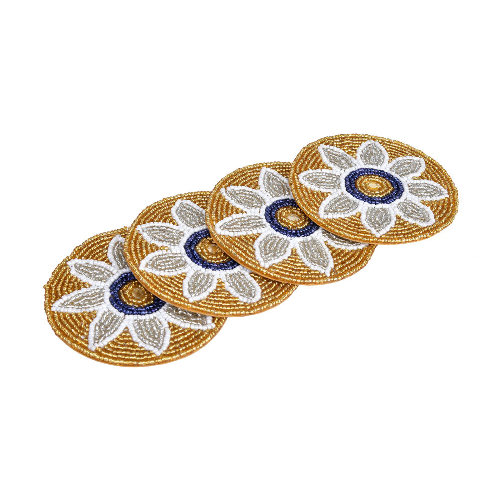 Floral Beaded Coasters Set of 4 (Multicolor)