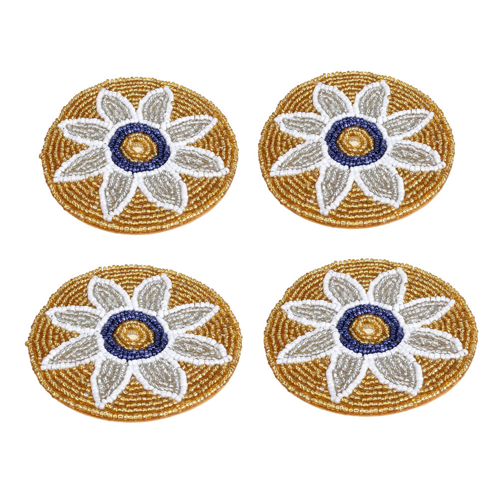 Floral Beaded Coasters Set of 4 (Multicolor)