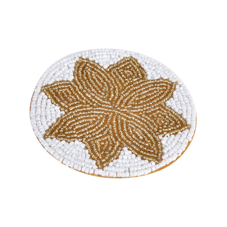 Floral Beaded Coasters Set of 4 (Gold & Off White)