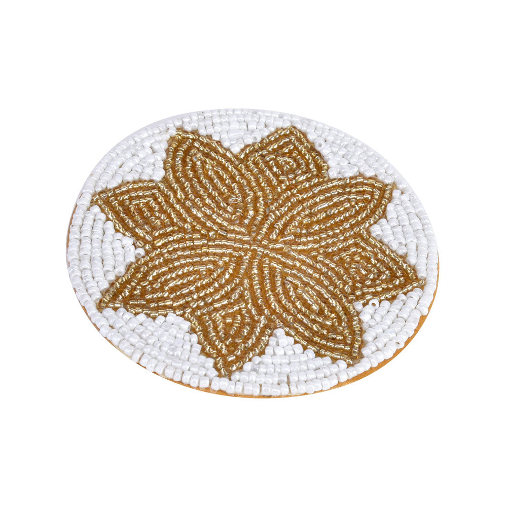 Floral Beaded Coasters Set of 4 (Gold & Off White)