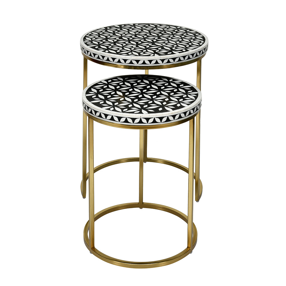 Ingrid Engineered Wood and Resin Top Nest Tables Set of 2 (Gold)