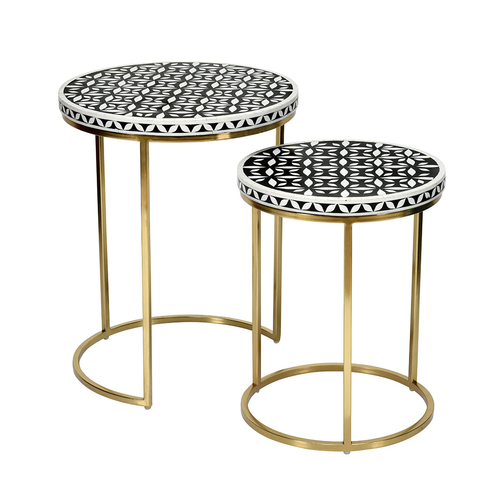 Ingrid Engineered Wood and Resin Top Nest Tables Set of 2 (Gold)