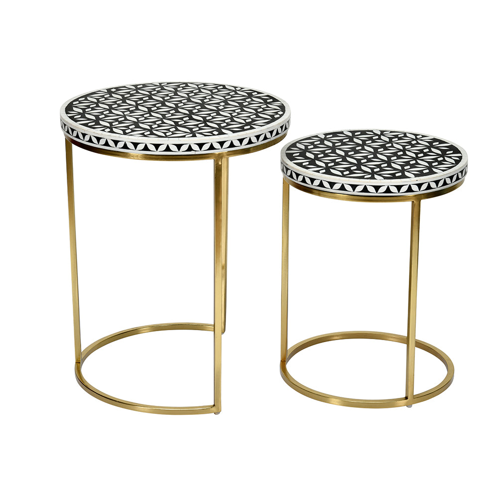 Ingrid Engineered Wood and Resin Top Nest Tables Set of 2 (Gold)