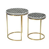 Ingrid Engineered Wood and Resin Top Nest Tables Set of 2 (Gold)