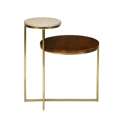 Mobo 2 Tier Ceramic and Mango Wood Top Side Table (Gold)