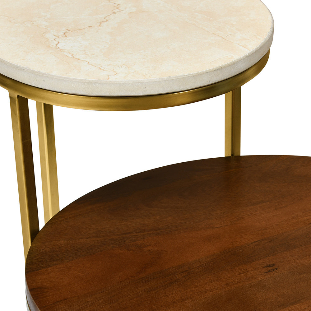 Mobo 2 Tier Ceramic and Mango Wood Top Side Table (Gold)