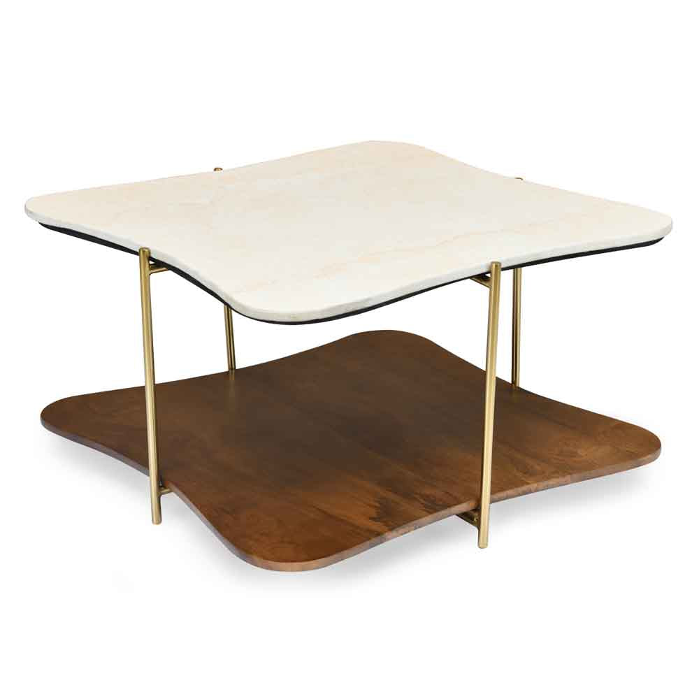 Ellon Ceramic Top With Wooden Shelf Center Table (Gold)