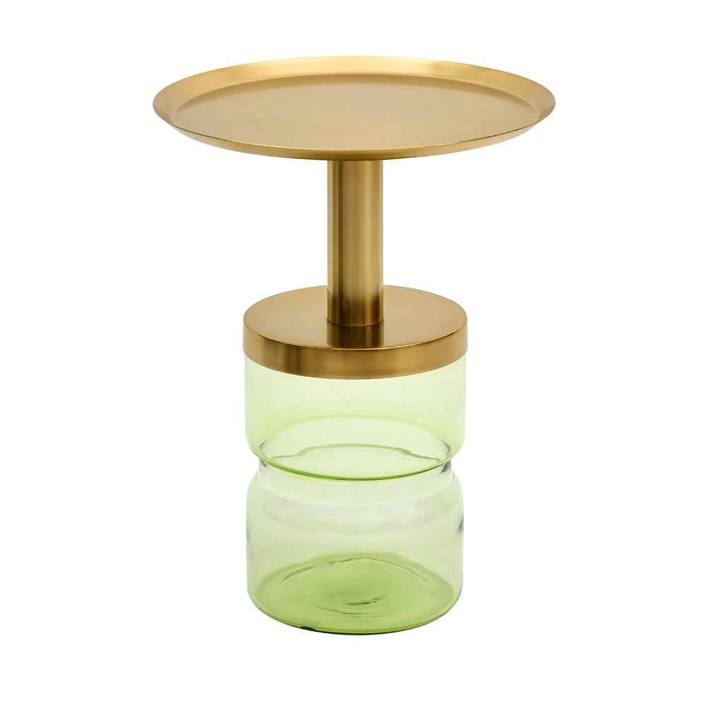 Leda Metal Top & Glass Base Side Table (Green & Gold)