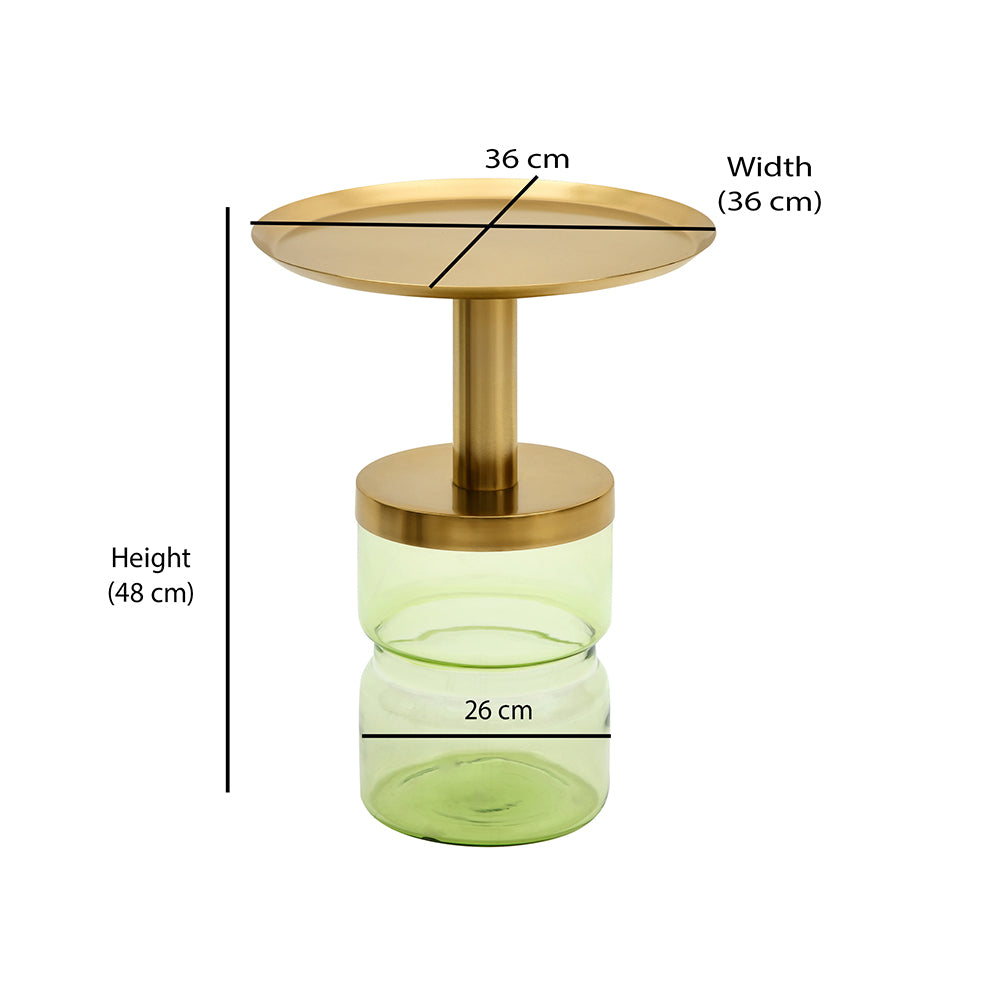 Leda Metal Top & Glass Base Side Table (Green & Gold)