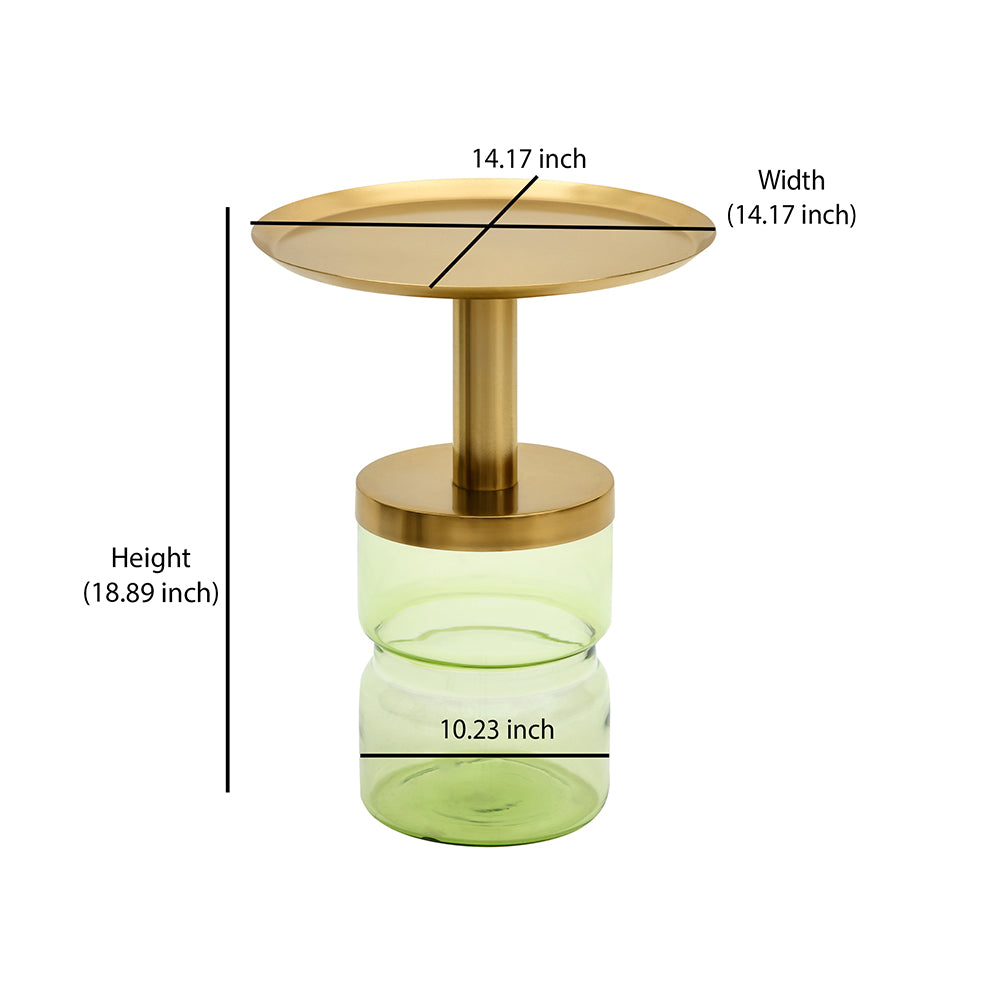 Leda Metal Top & Glass Base Side Table (Green & Gold)