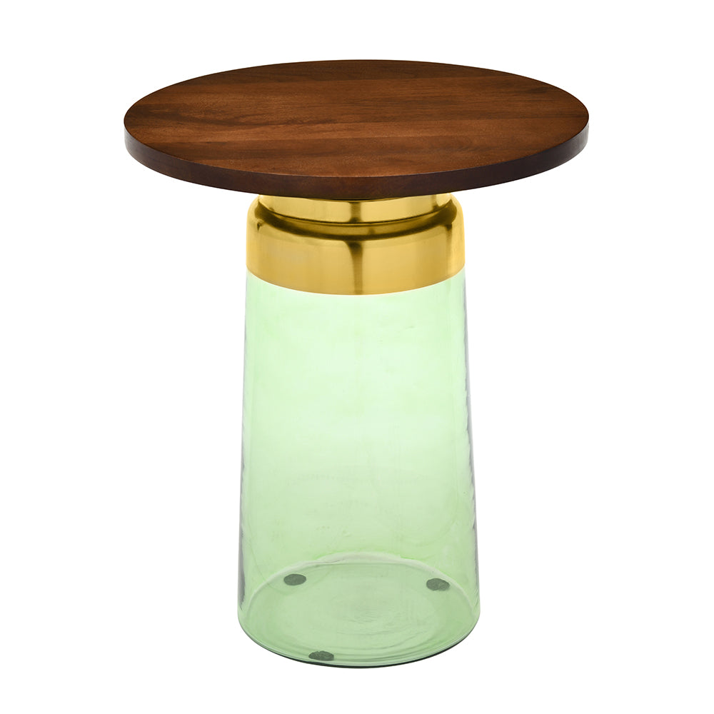 Pixie Glass Side Table With Wooden Top (Walnut)