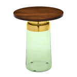 Pixie Glass Side Table With Wooden Top (Walnut)