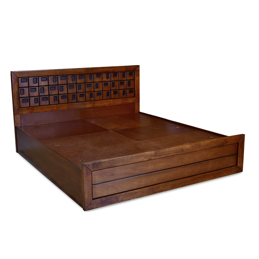 Hedron King Bed With Box Storage (Antique Cherry)