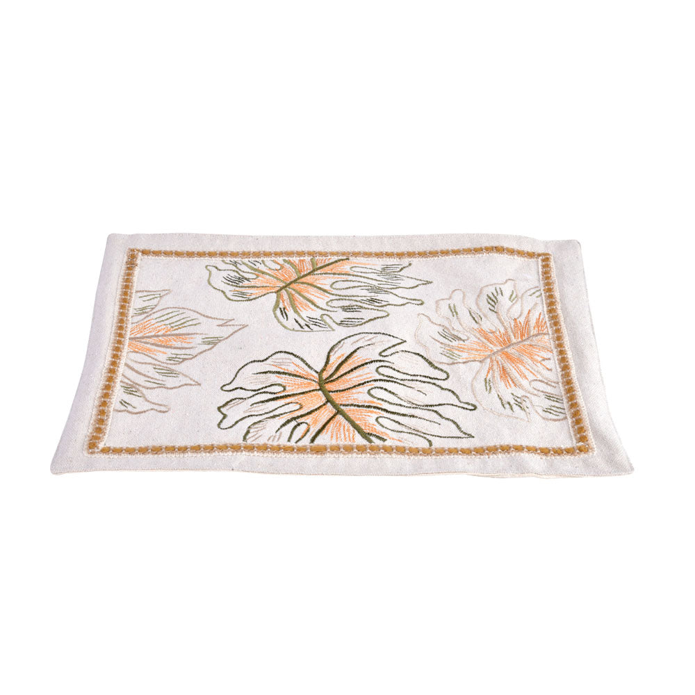 Leaf Design Cotton Rectangular Table Placemat (Multicolor)