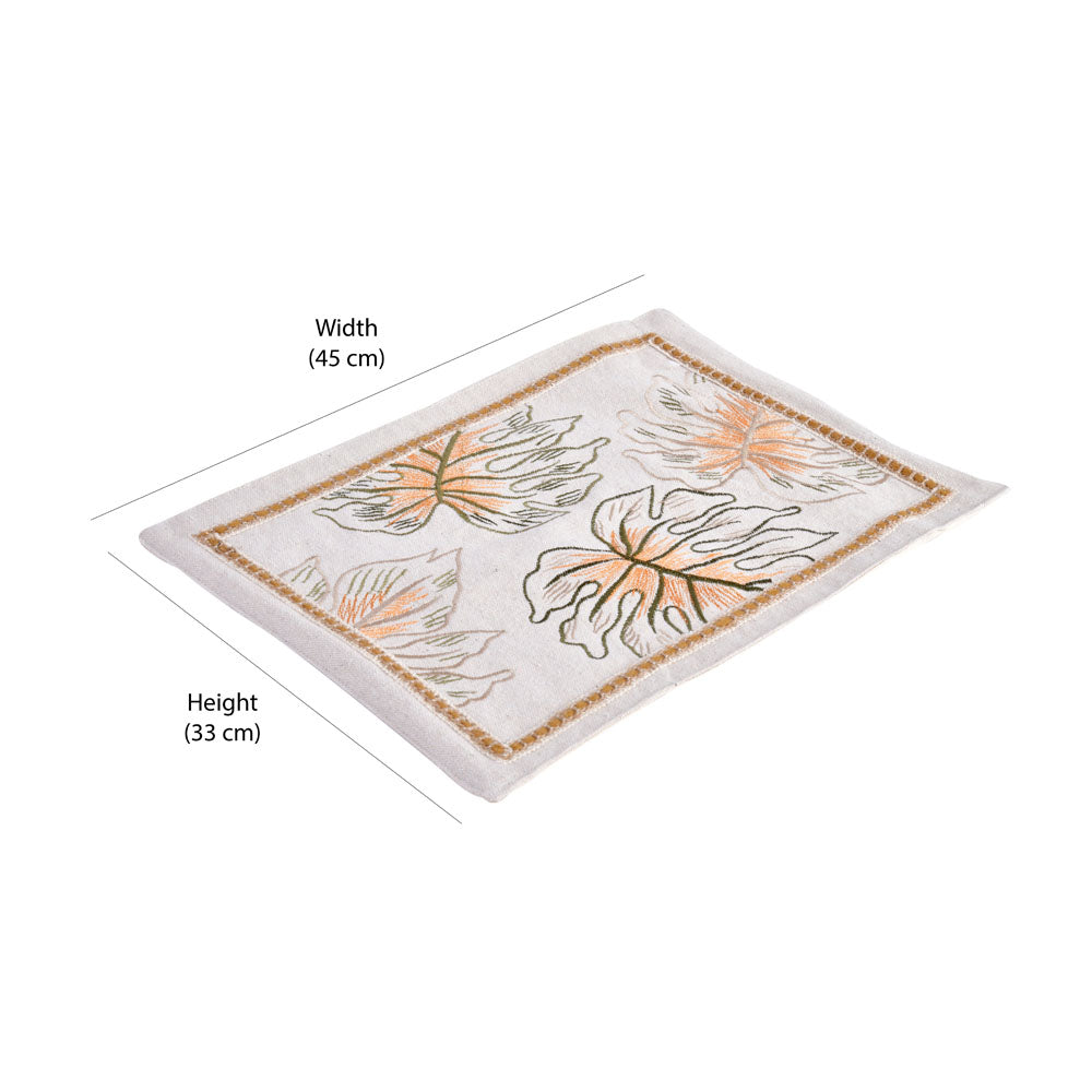 Leaf Design Cotton Rectangular Table Placemat (Multicolor)