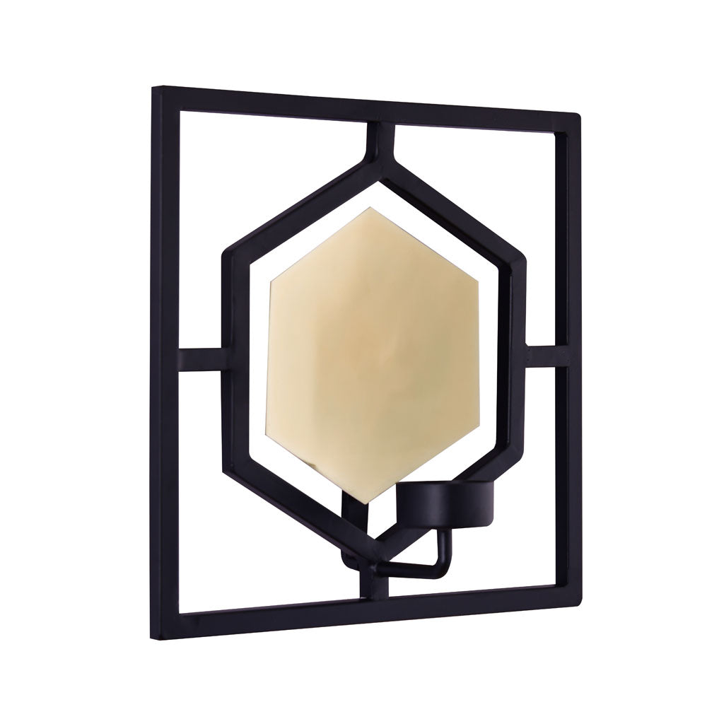 Decorative Hexagonal Iron Wall Sconce (Black & Gold)